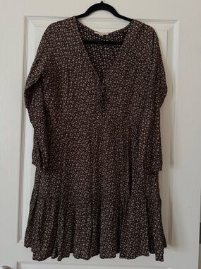 American Eagle Long Sleeve Babydoll Dress Button Tie top Dark Floral Medium M